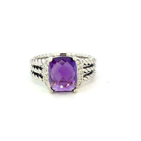 David Yurman Amethyst Diamond Ring Size 5.5 Sterling Silver Estate DY651 - Picture 1 of 7